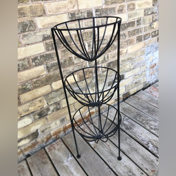 Vtg Cast Iron Three Tiered Basket Planter - Picture 1 of 6